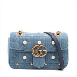 Gucci GG Marmont denim chain shoulder bag blue
